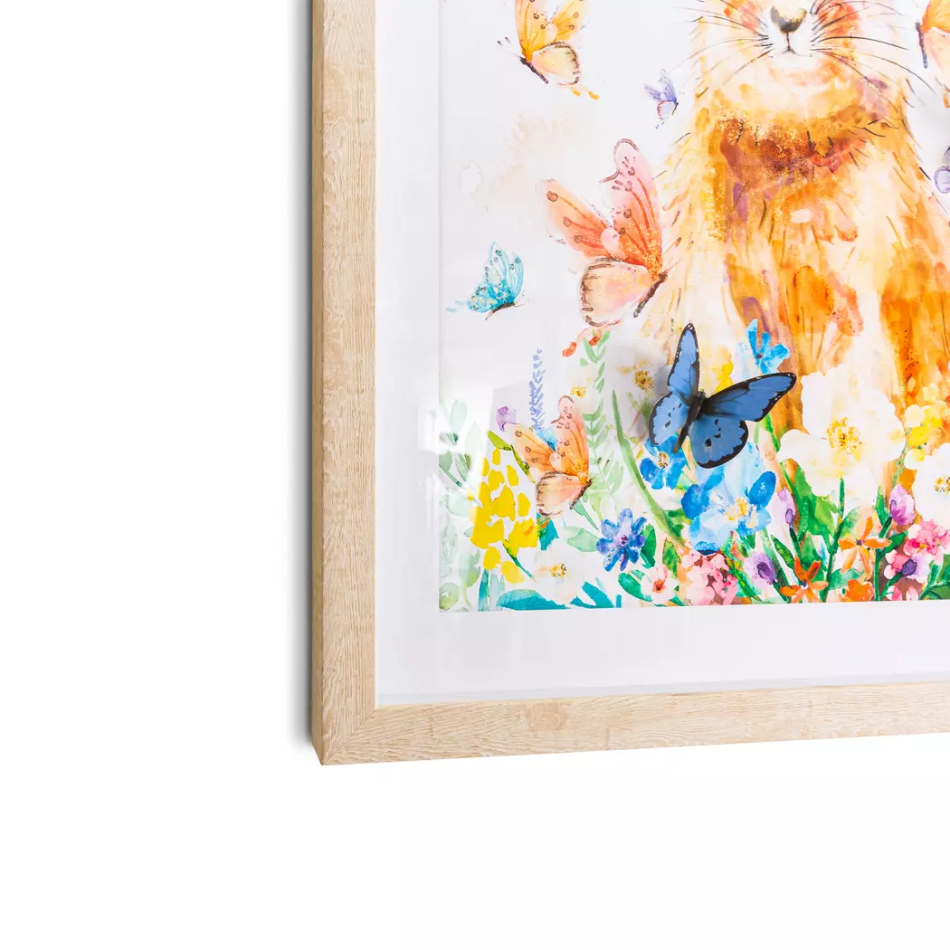 Wandbild 43 x 53 cm Hase und Schmetterlinge
