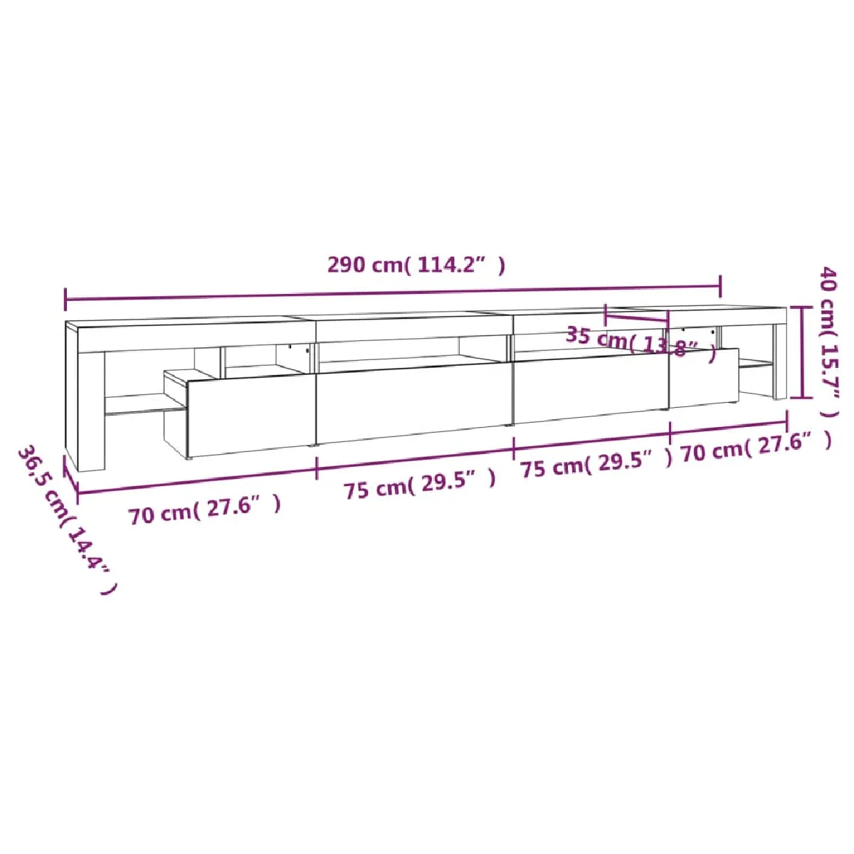 vidaXL - Meuble TV LED Chêne sonoma