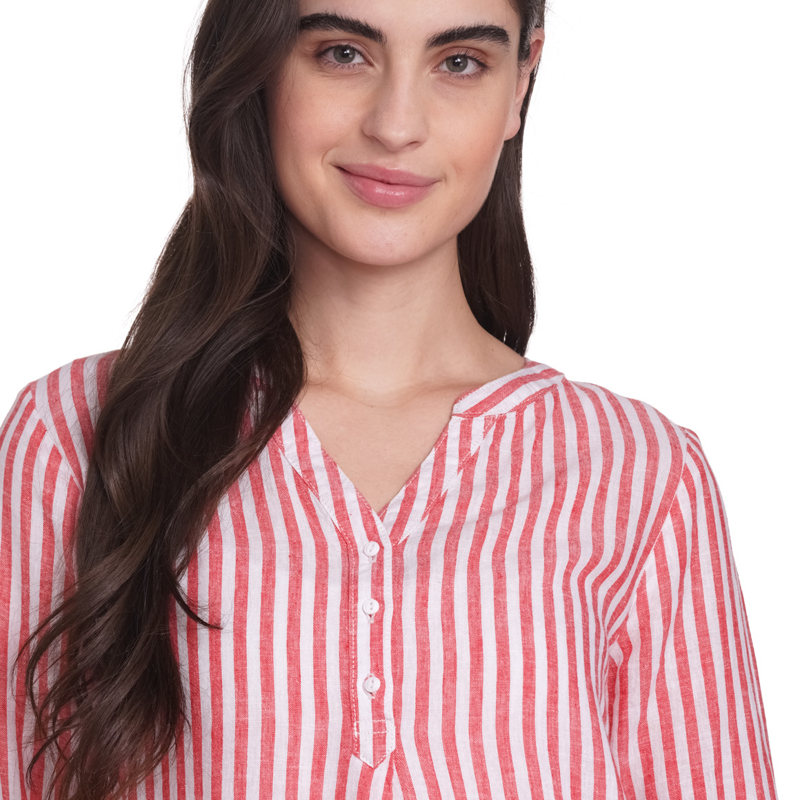 Gina Damen Leinen-Bluse mit Streifen rot / weiss