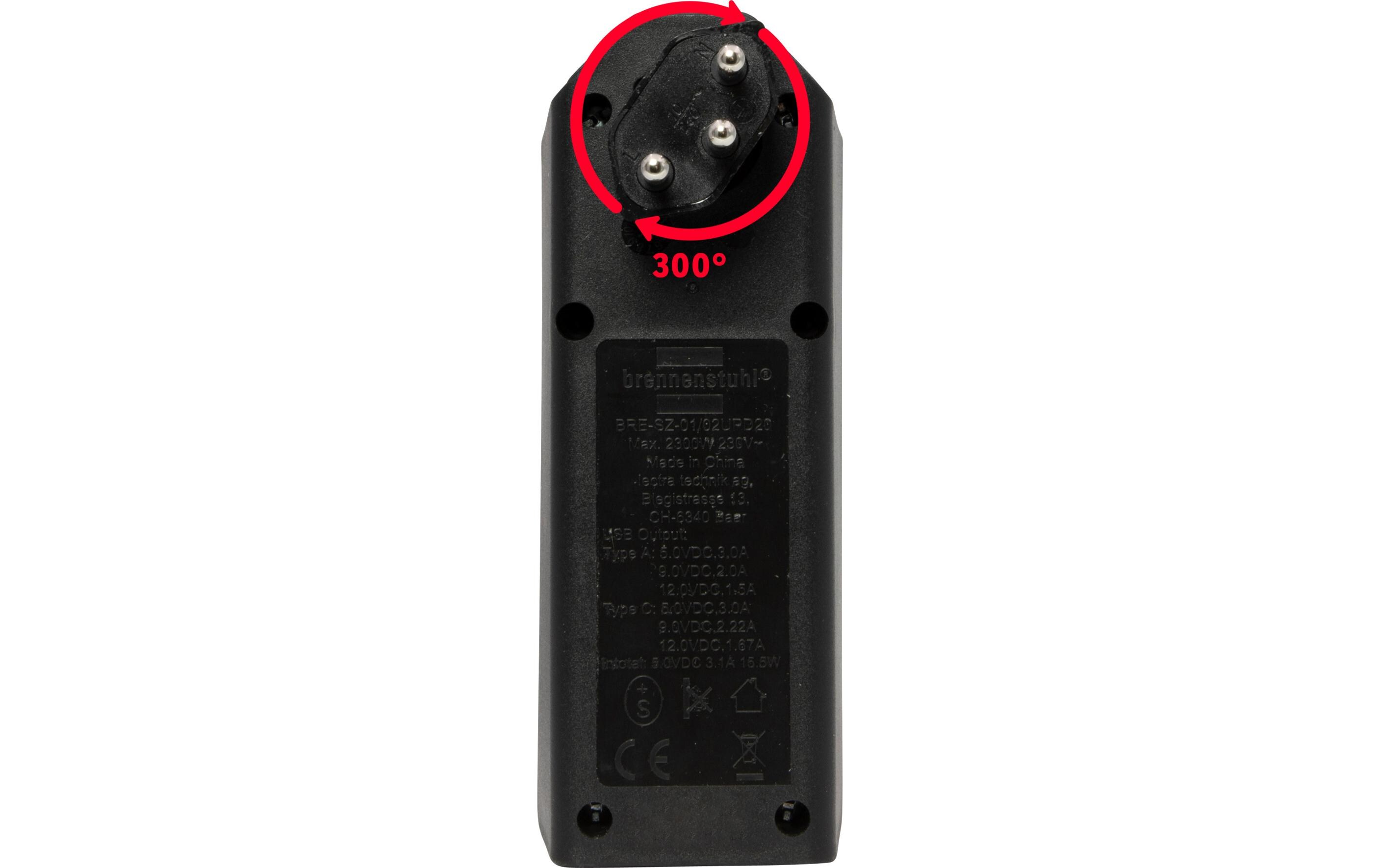 Abzweigstecker 2 x T13, 1 x USB A, 1 x USB C, 300° drehbarStabiler, formschöner Mehrfachstecker ohne Schalter aus hochbruchfestem Kunststoff