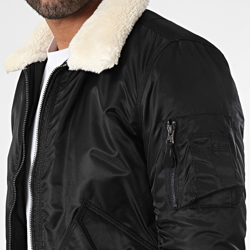 Veste Bomber Col Mouton Noir