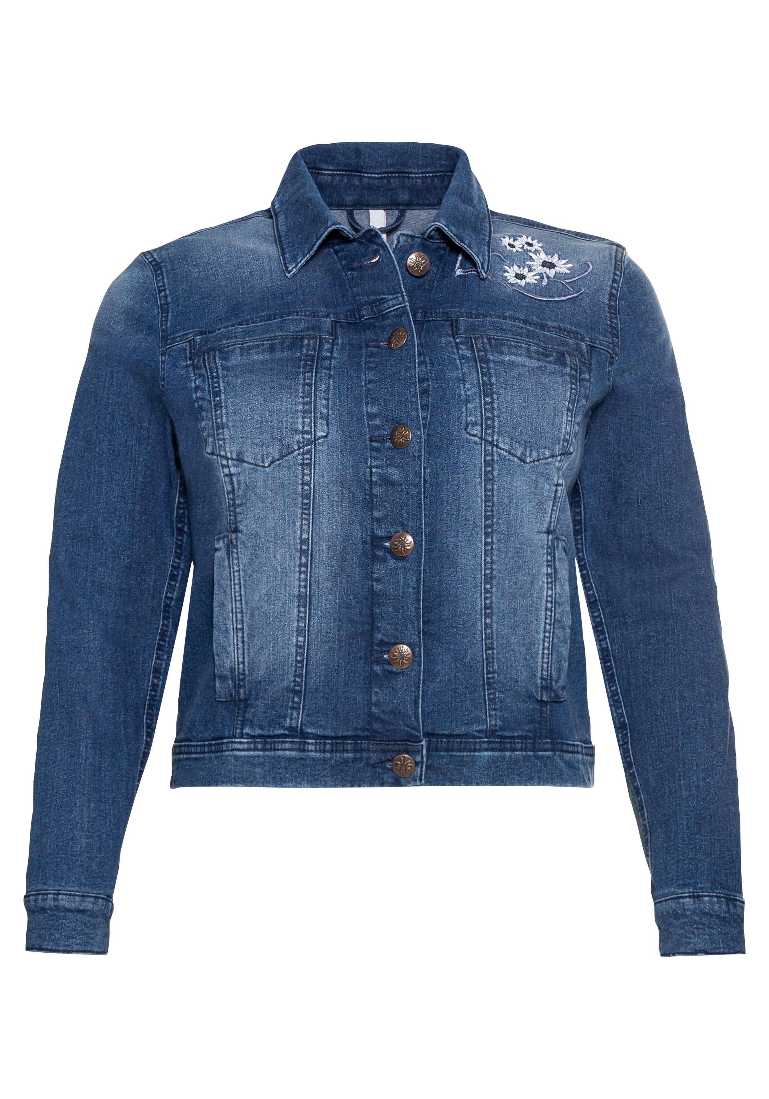 Kurze Jeansjacke mit Trachten-Stickereien