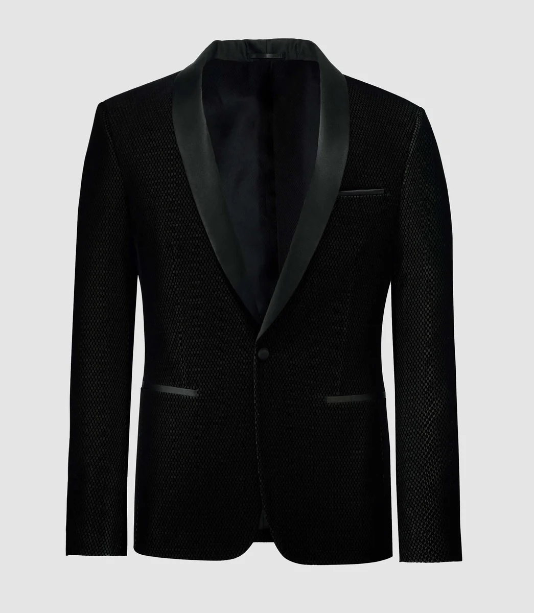 Veste velours col châle satin noir / kaki 