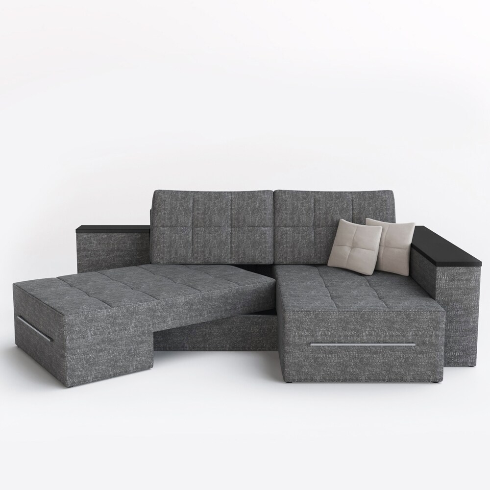 VitaliSpa Ecksofa mit Schlaffunktion 240 x 160 cm Grau -Eckcouch Sofa Couch Schlafsofa Taschenfederkern