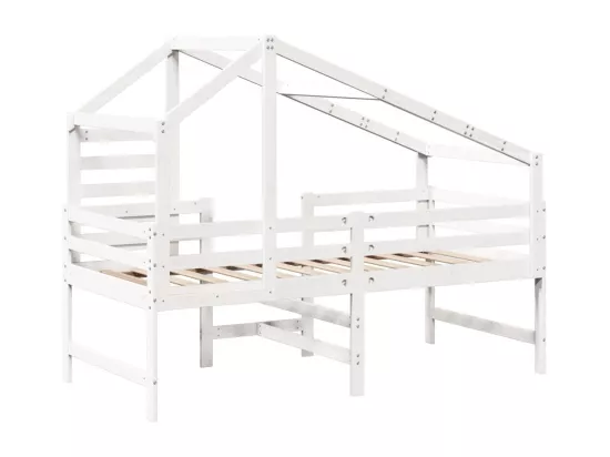 Lit superposé et échelle et toit blanc 90x200cm bois pin massif