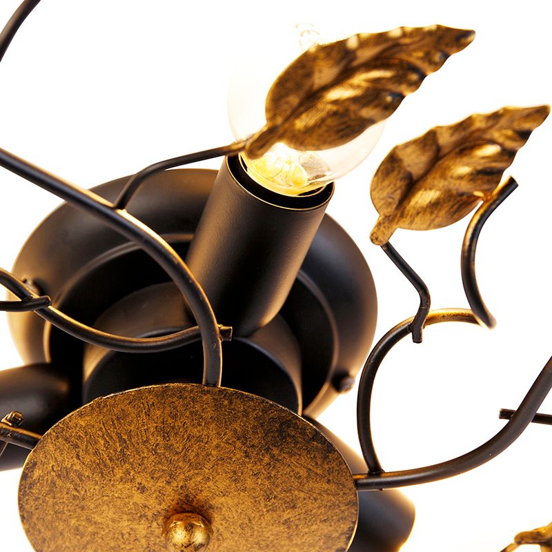 Vintage plafondlamp zwart met goud 50 cm 3-lichts - Foglie