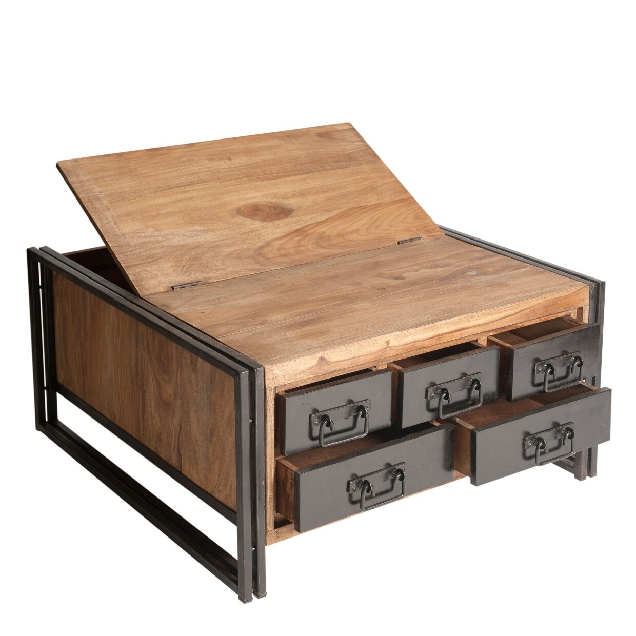 Couchtischtruhe Akazie Altmetall Couchtisch Wohnzimmer Sofa Tisch Beistelltisch