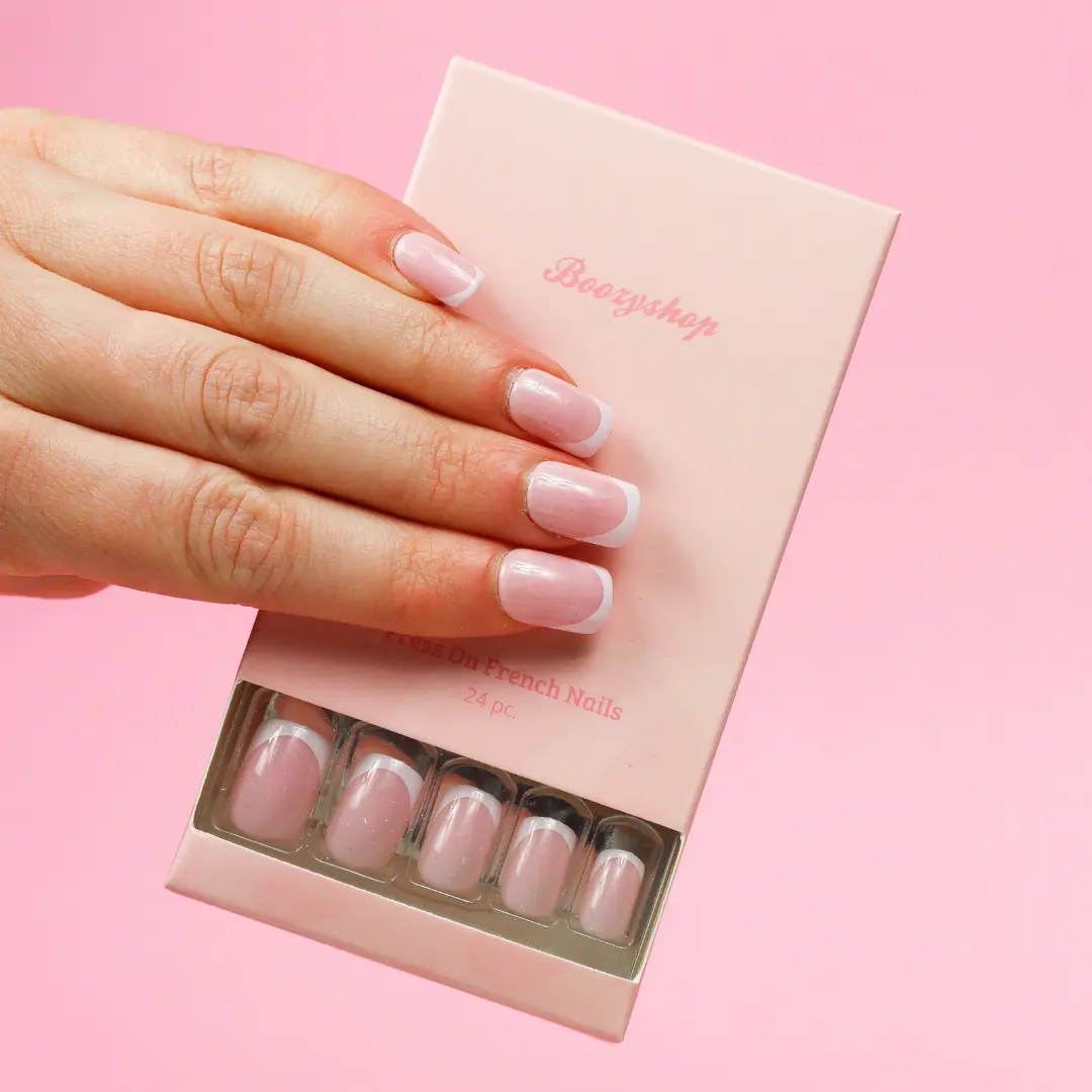 Press On French Nails White / Pink