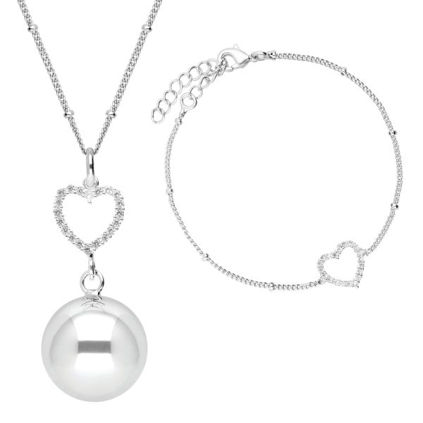 Bola Set Ketting En Armband Crystal Heart Silver Plating