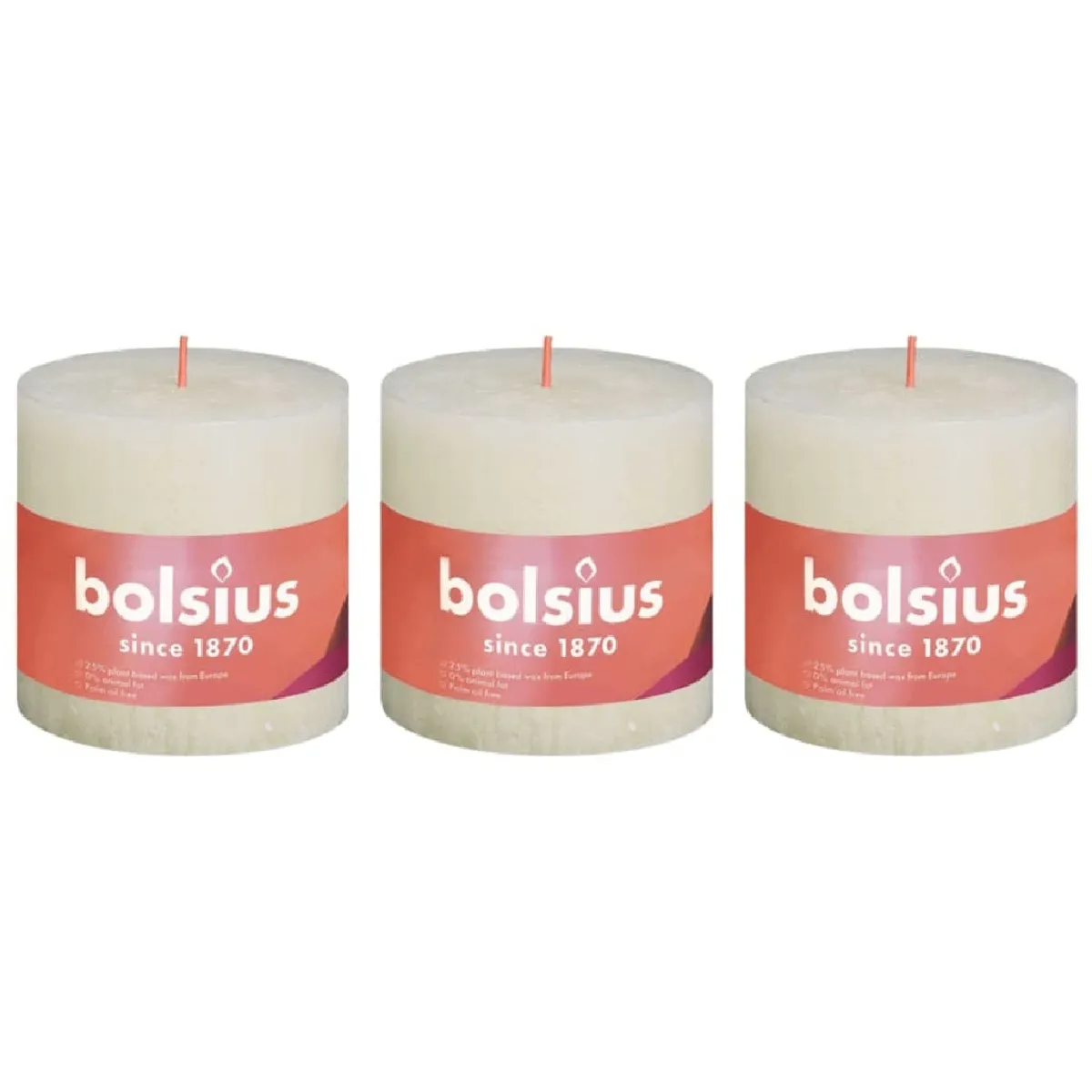 Bolsius Bougies Pilier Rustiques Shine 3 pcs - Perle Douce