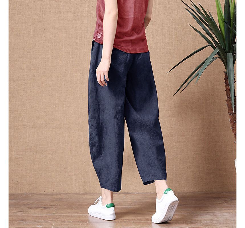 INEN - Effen linnen harembroek met elastische taille