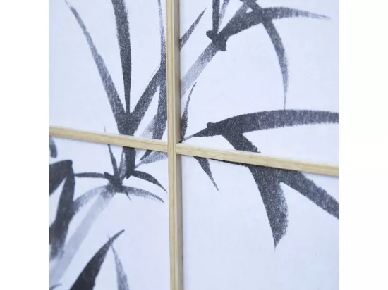 Paravent japonais en bois naturel avec dessin bambou 5 pans