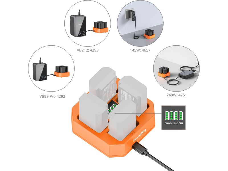 Smallrig Ladegerät NP-FZ100 Battery Charger 4-Kanal-Kamera-Akku-Ladegerät