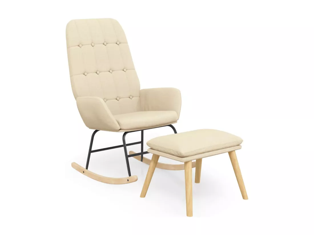 Chaise à bascule avec repose-pied Crème Tissu