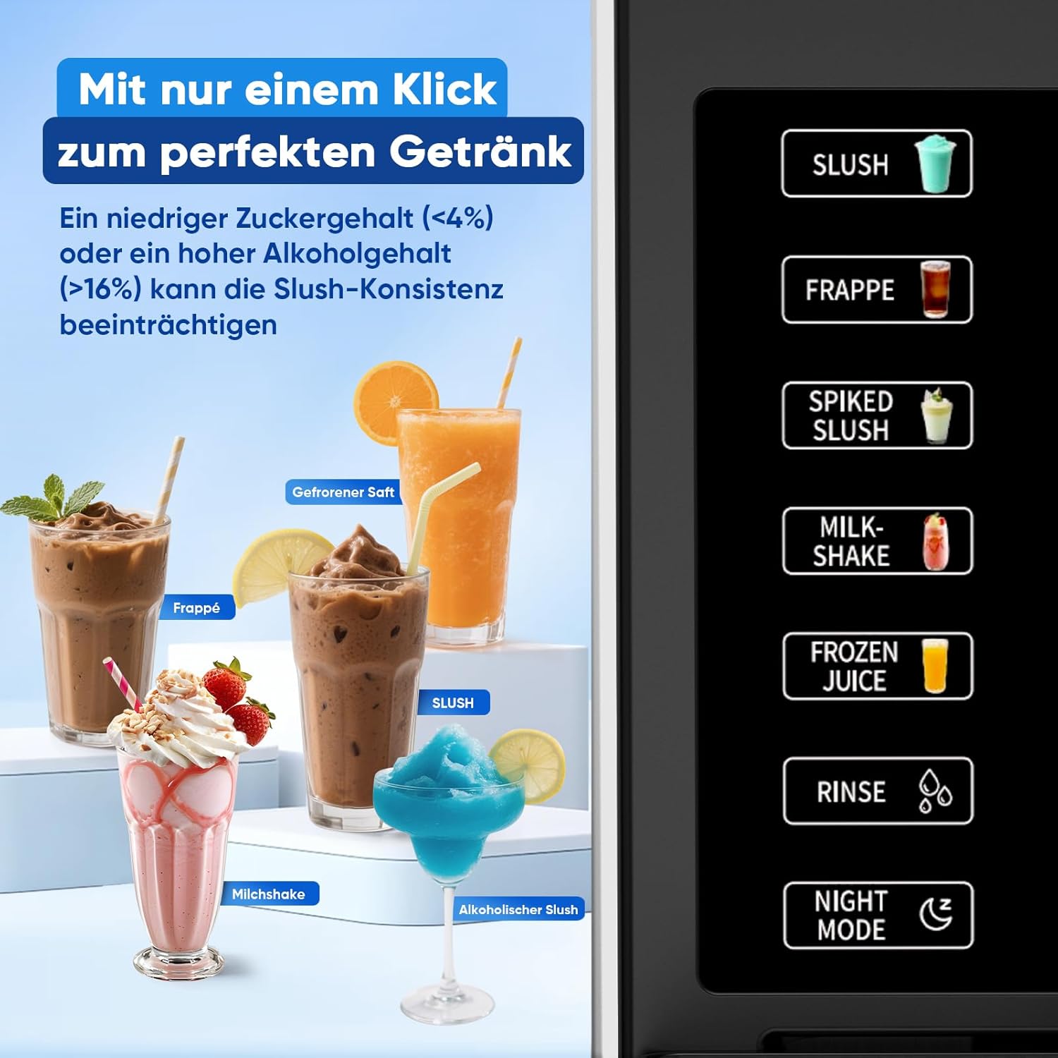 Slush Maschine – 2,5 L Slushie Maschine für Zuhause, mit LED-Display, 6 voreingestellten Programmen für Eiscreme, Frappés, Milchshakes automatischer Reinigung Swiss Classic Set (Black+Sliver)