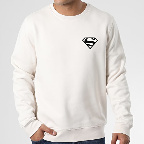 Sweat Crewneck Logo Velvet Back Beige Noir
