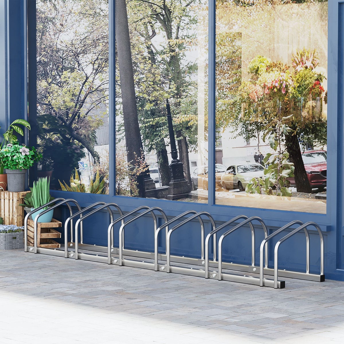 HOMCOM Fietsendrager, Weerbestendig, Duurzaam, Geschikt voor maximaal 6 fietsen, 179 x 33 x 27 cm, Staal, Zilver