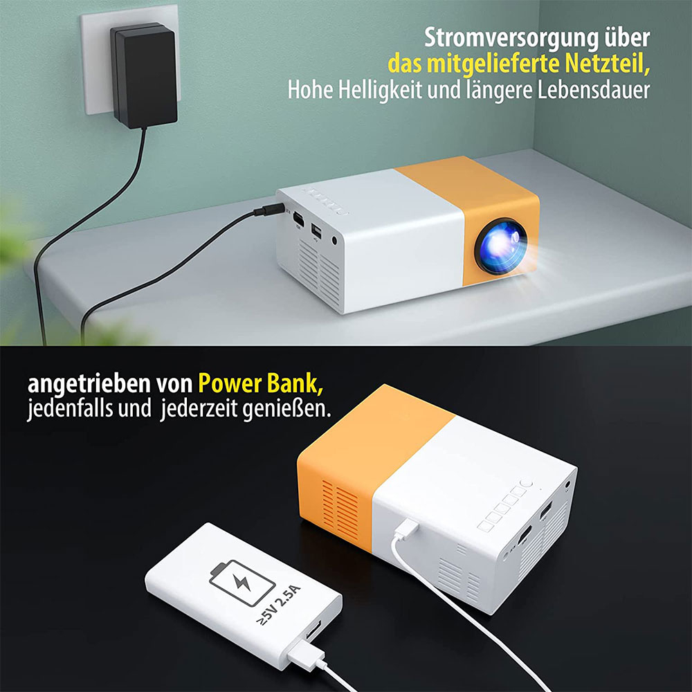 Mini Multimedia LED Projektor Beamer Heimkino für Kinder 1080p / HDMI / USB - Gelb