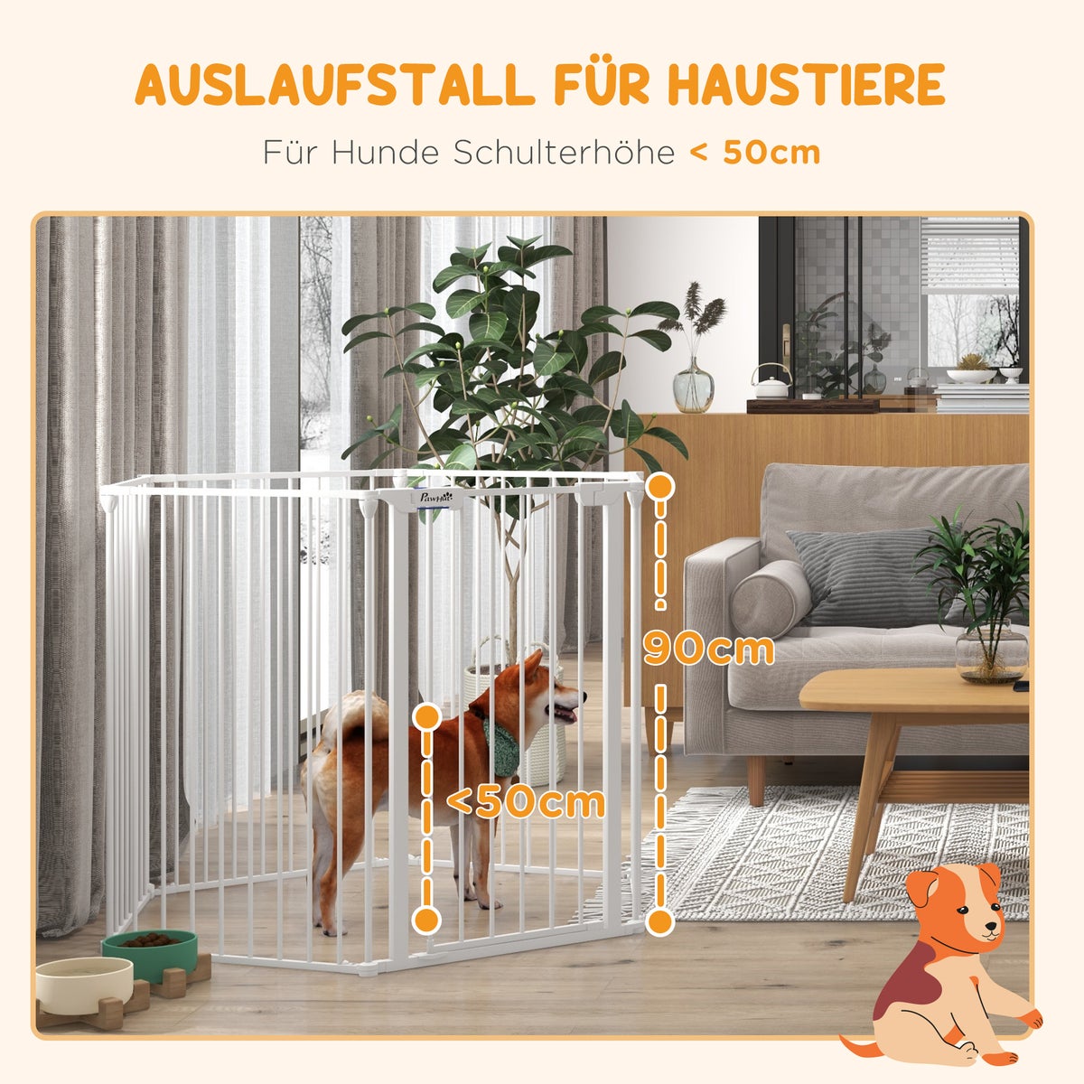 PawHut Puppy Playpen, 123L x 102B x 90H cm, Staal, Kunststof, Wit