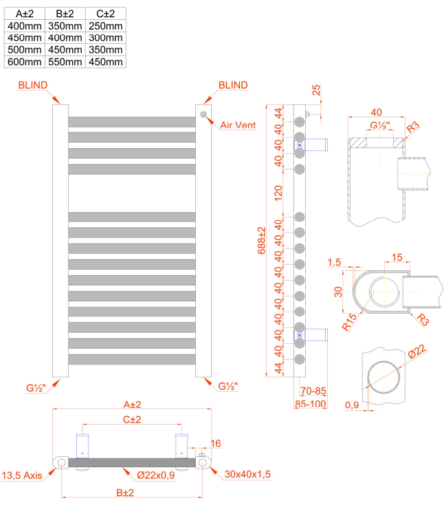 Eastbrook Biava multirail handdoekradiator 75x70cm 532W wit glans