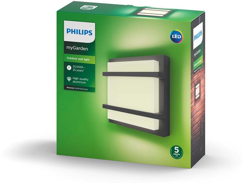 Philips Wandleuchte Petronia, 12 W, 1200 lm, 2700 K, Anthra MyGarden Wandleuchte für den Aussenbereich