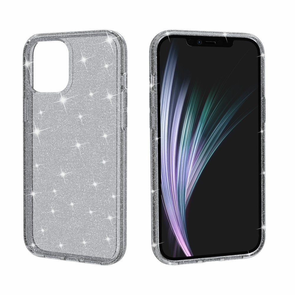 iPhone 12 / iPhone 12 Pro Hybrid Hardcase Schutzhülle im Glitzer Design - Schwarz / Transparent