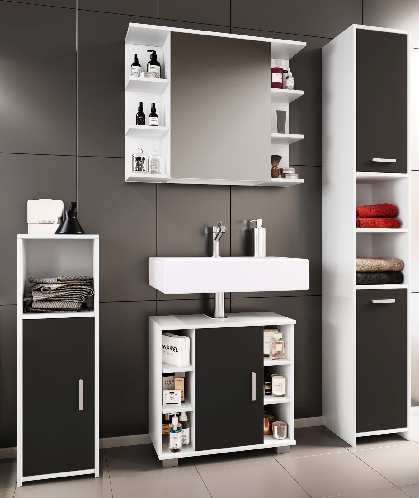 4-teiliges Badmöbelset-Set ZALO II - schwarz-weiß