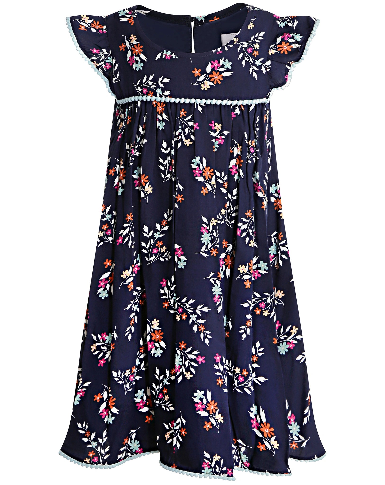 Kurzarm-Kleid BLUMENZWEIGE in navy