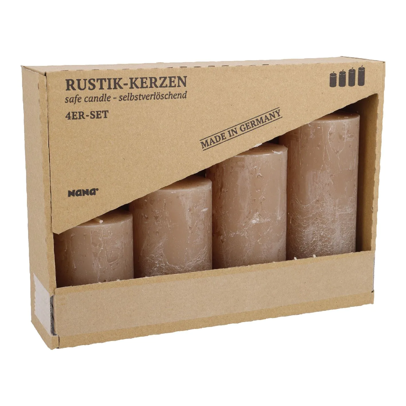 Rustik Kerzen Set - 4er Set, gestuft, in Karamell
