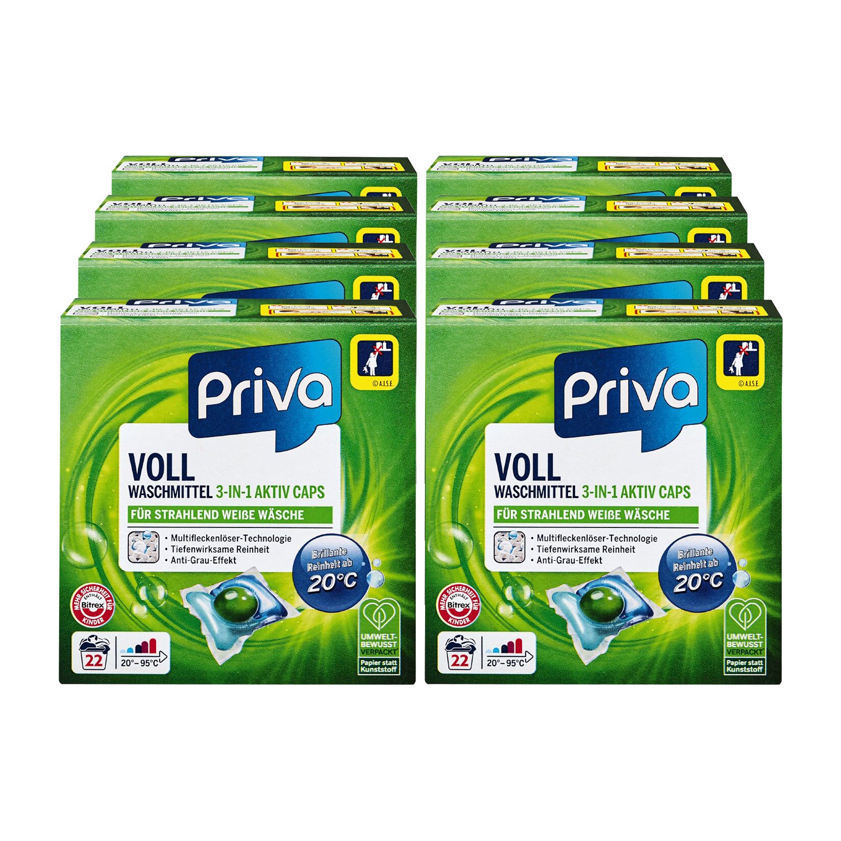 Priva Triple Vollwaschmittel 3-in-1 Caps 22 WL, 8er Pack