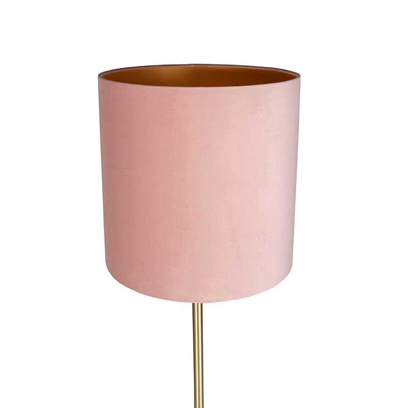 Romantische vloerlamp messing met roze kap 40 cm - Simplo