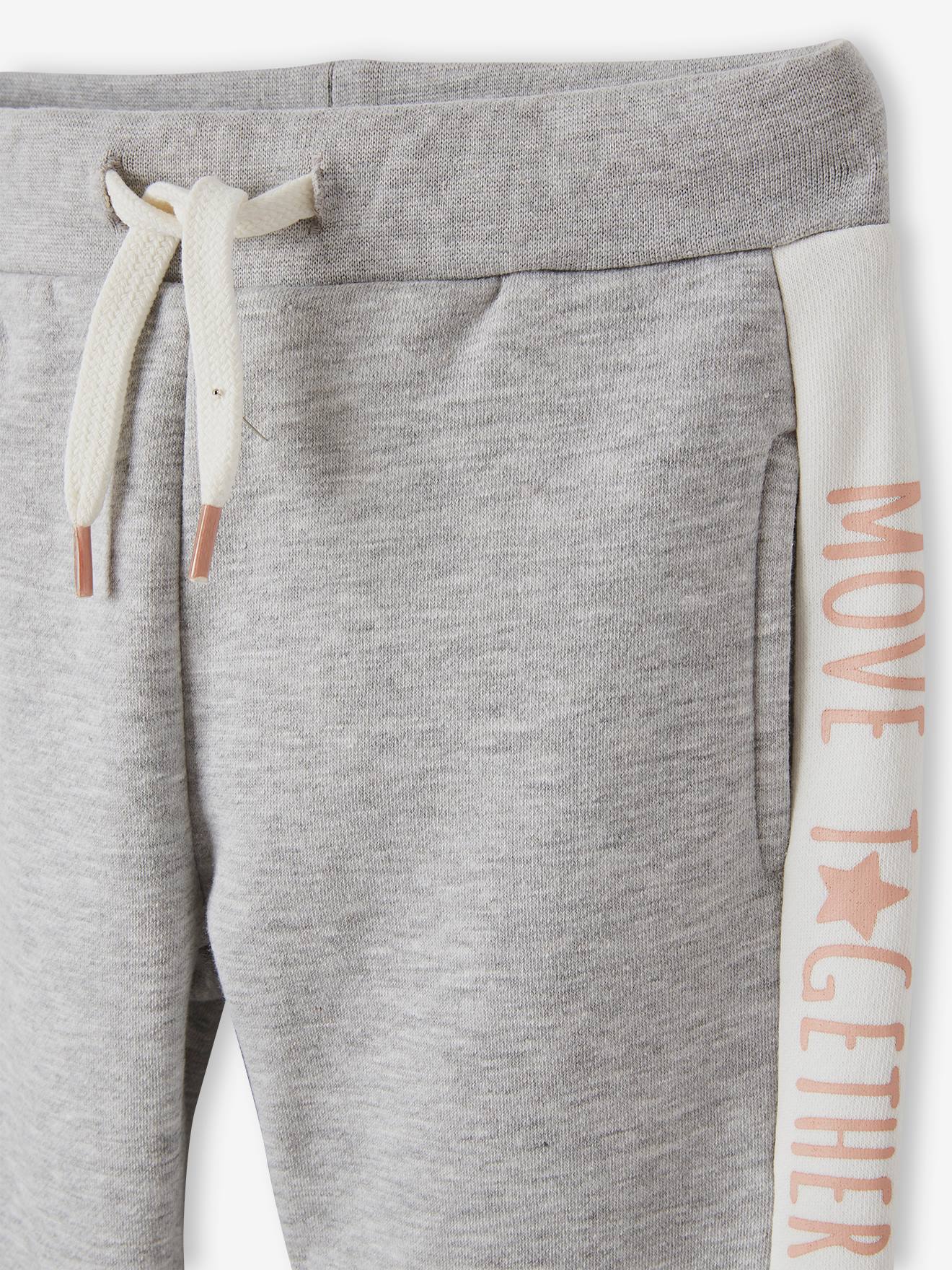 Calça de moletom com listras laterais, para meninas, azul escuro liso com estampas.