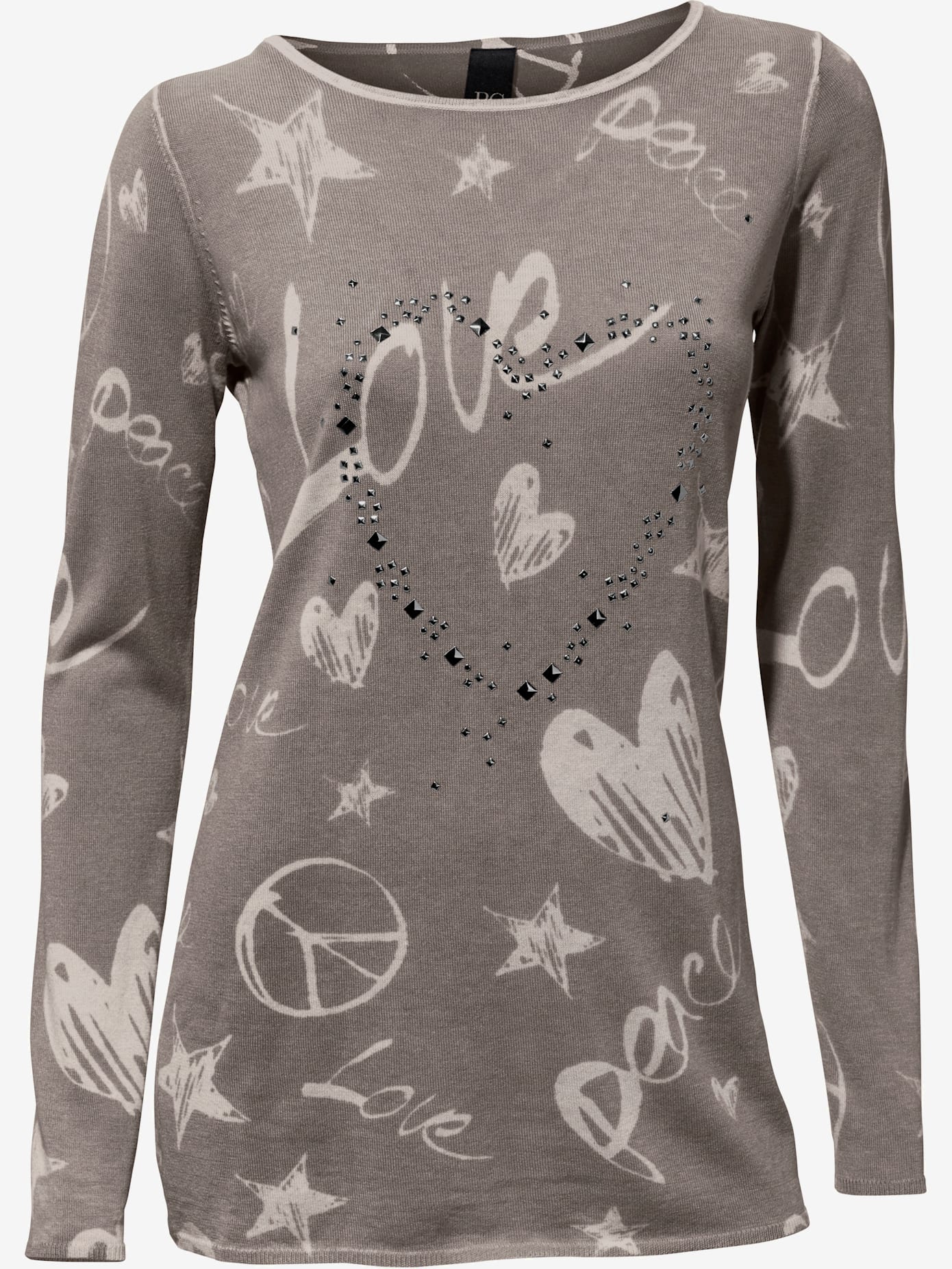 Pull imprimé superbe imprimé graphique avec cœur en rivets