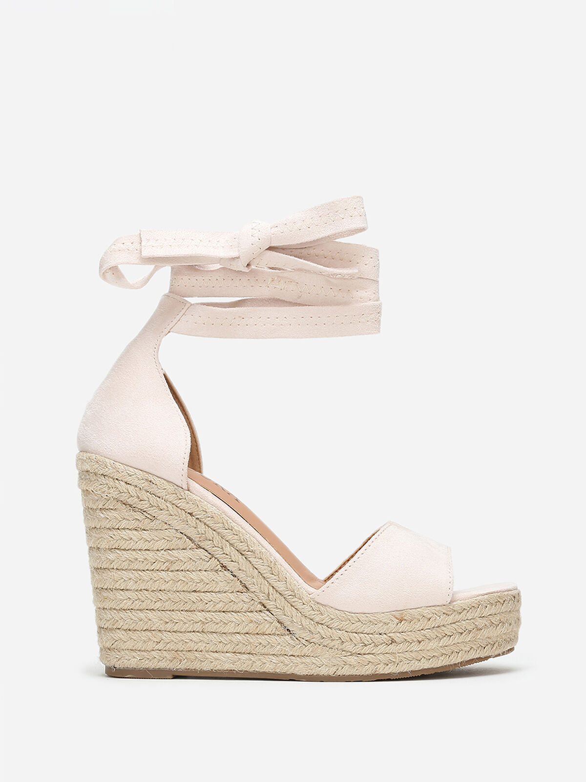 Sandales crèmes à semelle compensée et liens Beige clair- Beige clair