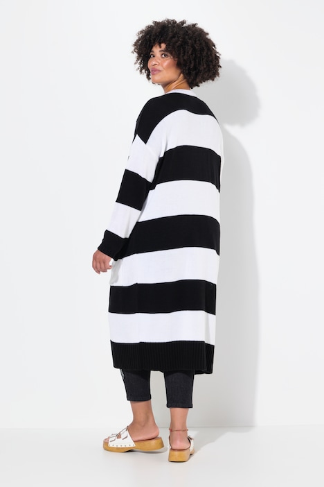 Long-Strickjacke, Straight Fit, Blockstreifen