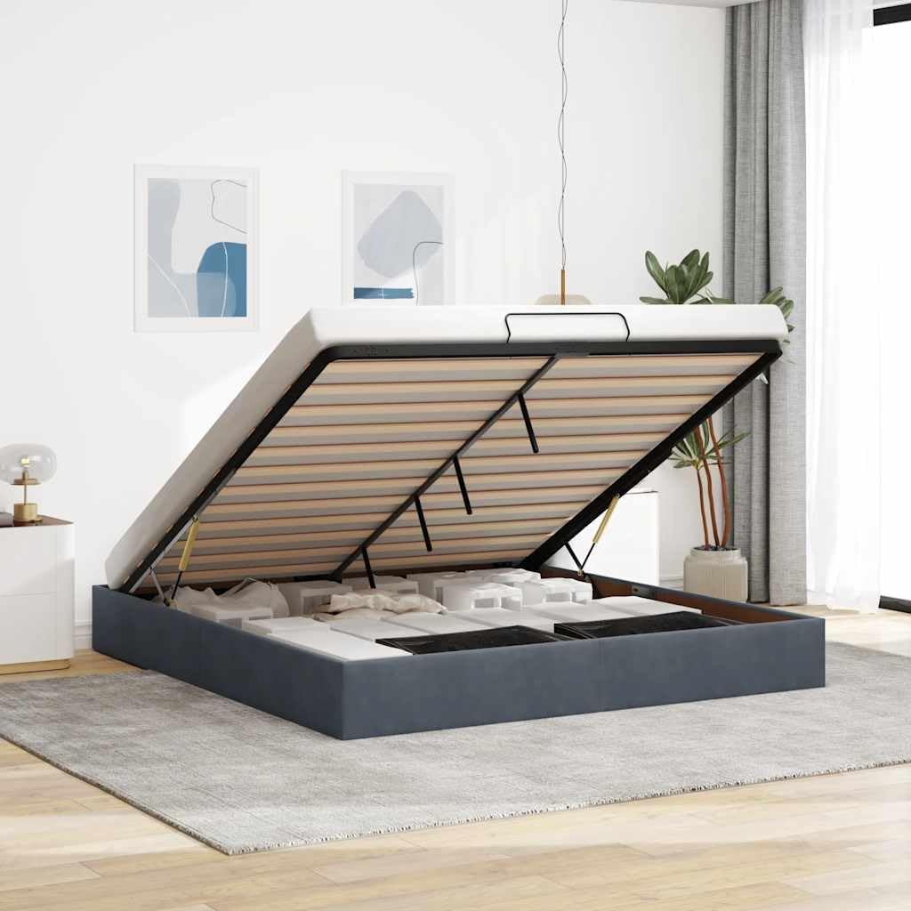 ACAGALA Polsterbett mit Bettkasten 200x200 cm, Doppelbett mit Stauraum, Bettgestell mit Lattenrost, Bettrahmen ohne Matratze, Boxspringbett für Schlafzimmer, Gästezimmer, Samt, Dunkelgrau