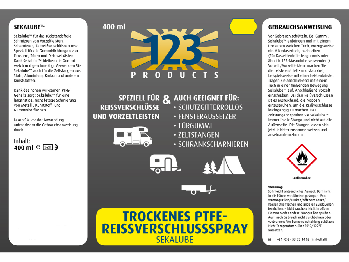 123 Products Sekalube PTFE tentrail & ritsspray