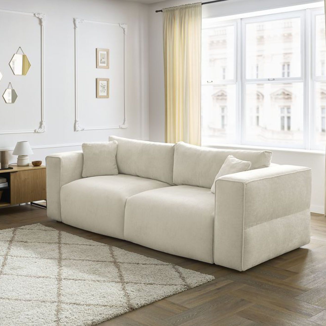 Bobochic Canapé convertible coffre ezechiel beige - 265x109x82 cm