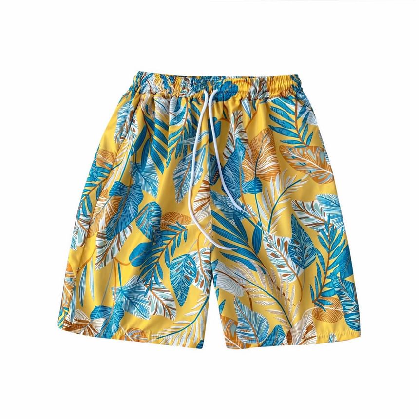 Acrius - Shorts met trekkoord en bladprint