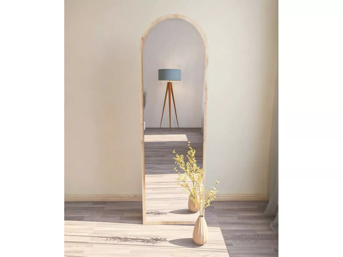 Miroir Zaniah, Verre miroité, Objet d'ameublement mural, Décoration avec miroir, 50x2h160 cm, Chêne