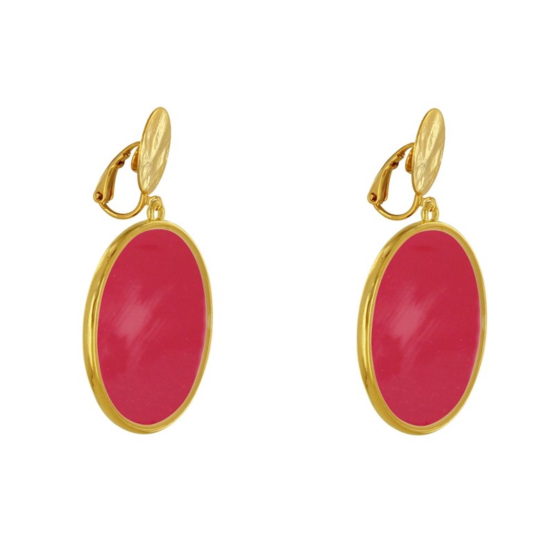 Boucles d'Oreilles Clip Métal Doré Cercle Coloré Translucide
