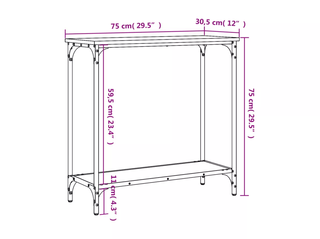 Table console chêne sonoma 75x30,5x75 cm bois d'ingénierie