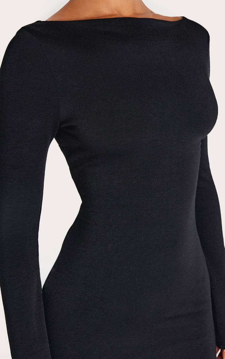 Noir Robe Petite En Jersey Sculptant À Encolure Bateau Et Manches Longues