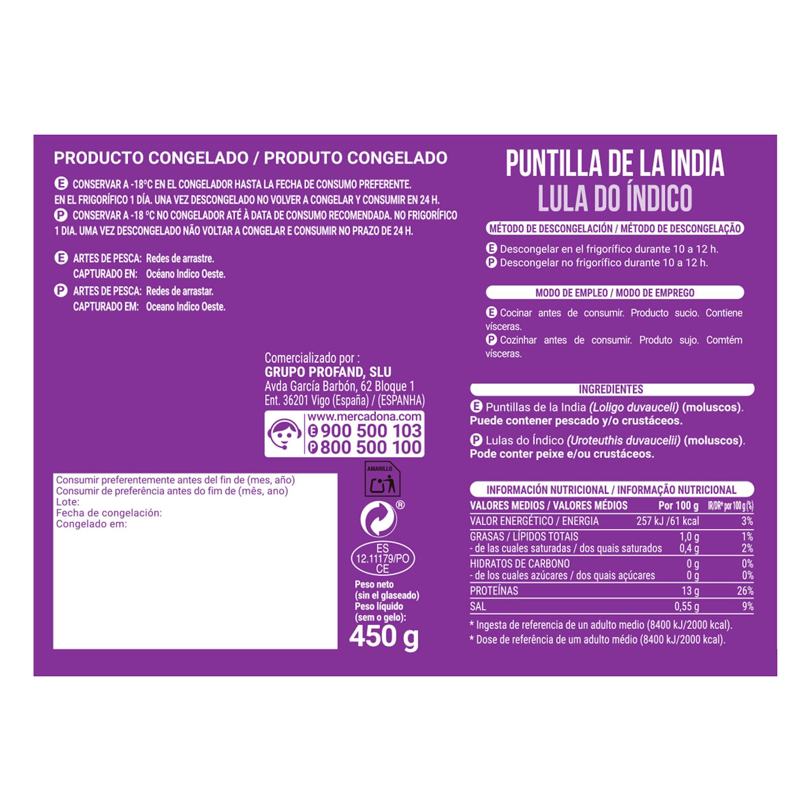 Puntilla indienne Hacendado surgelée