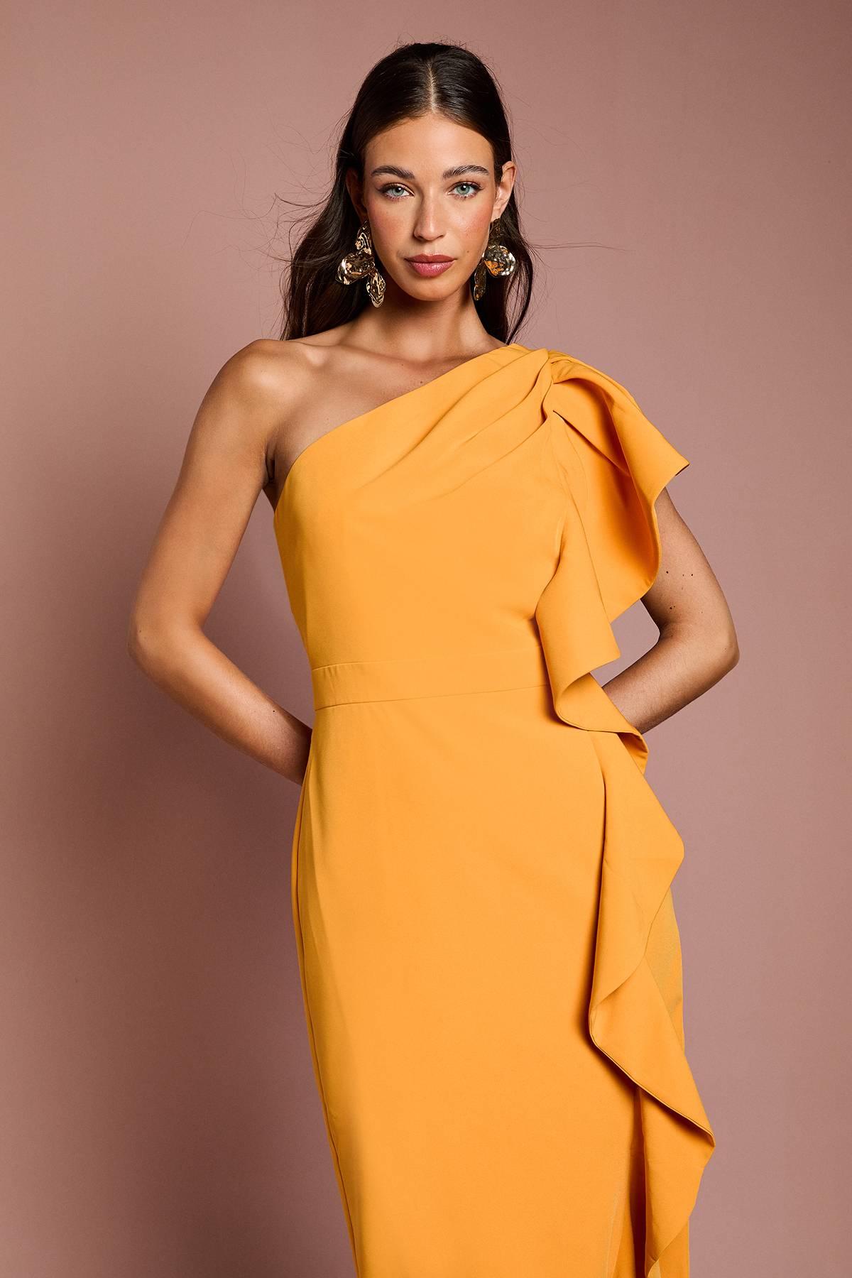 Coast Robe Crayon Midi en Crêpe à Une Épaule avec Volant