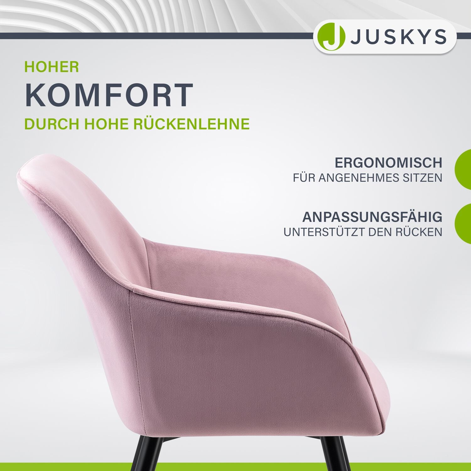 Juskys Esszimmerstuhl Tarje gepolstert mit Armlehnen, kratzfesten Beinen & Samtbezug in Rosa