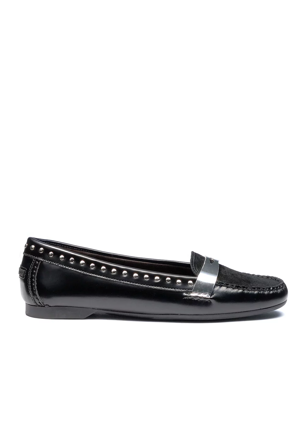 R ROUND MOC CUIR VELOURS NOIR SILVER NAILS