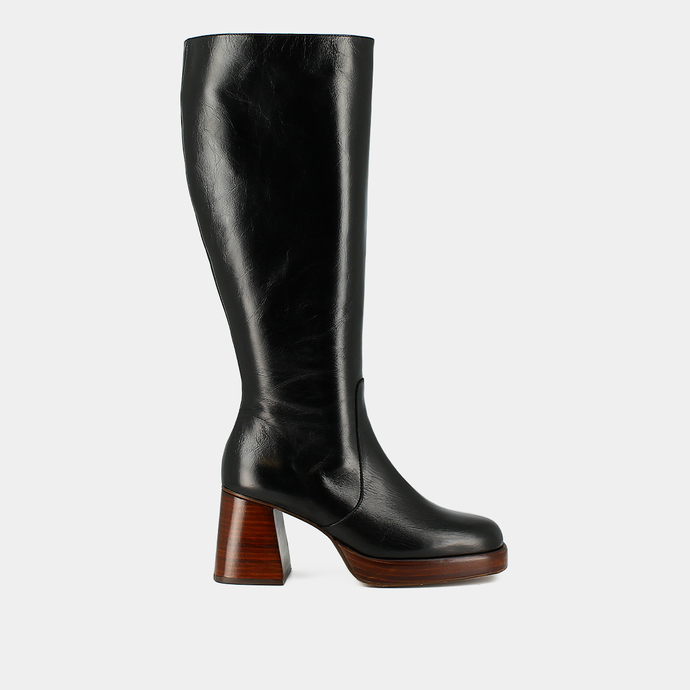 Bottes à plateformes  en cuir vieilli noir taille mollet L