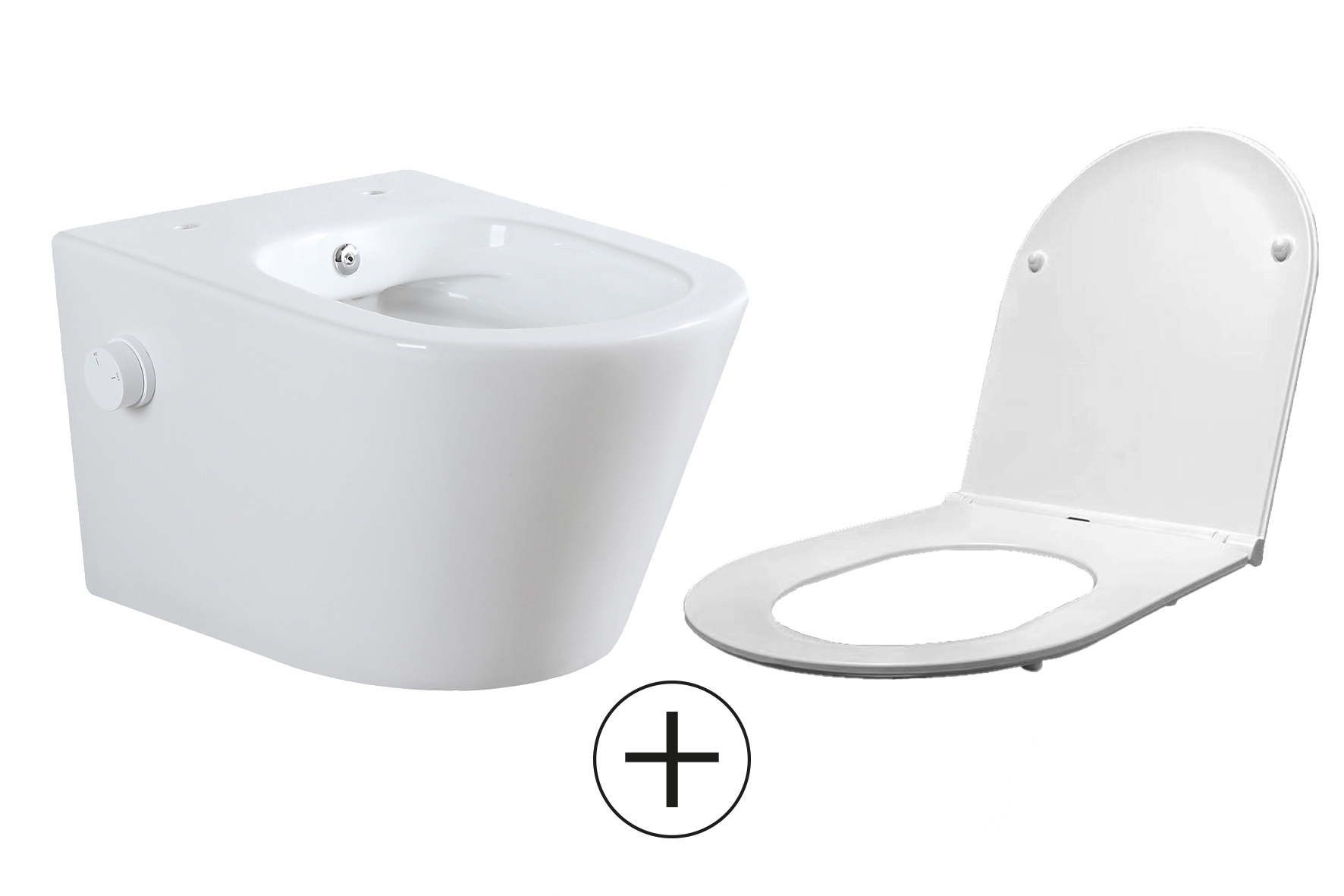 Mueller Afesta randloos toiletpot met bidetsproeier koud en platte softclose zitting wit glans
