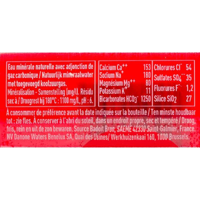 Eau gazeuse Badoit rouge 50 cl - 30 bouteilles